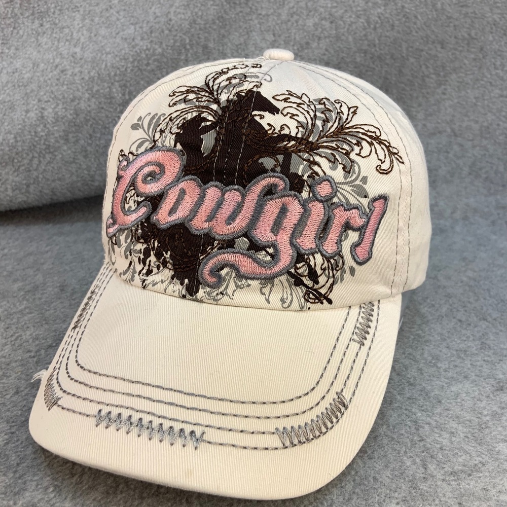 Cowgirl Graphic Women Cream KBETHOS Baseball Hat Distressed Western One Size